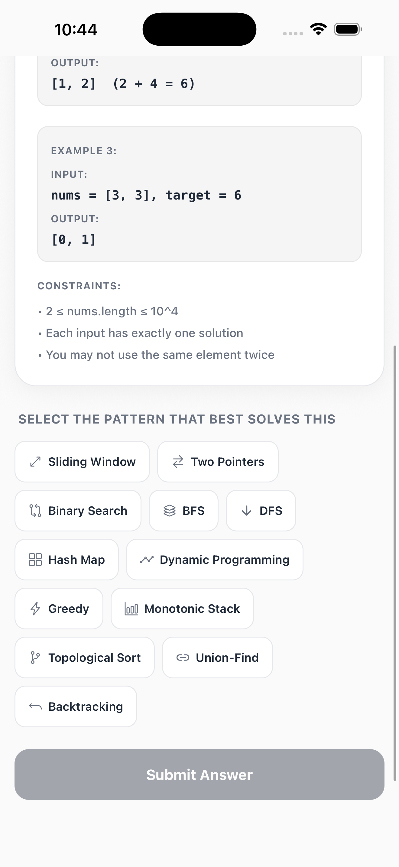 Pattern selection interface
